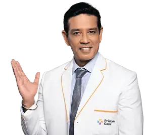 Anup Soni - the voice of Pristyn Care pointing to download pristyncare mobile app