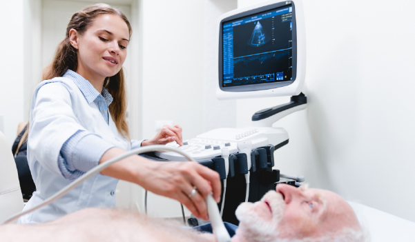 Woman with an enlarged thyroid gland